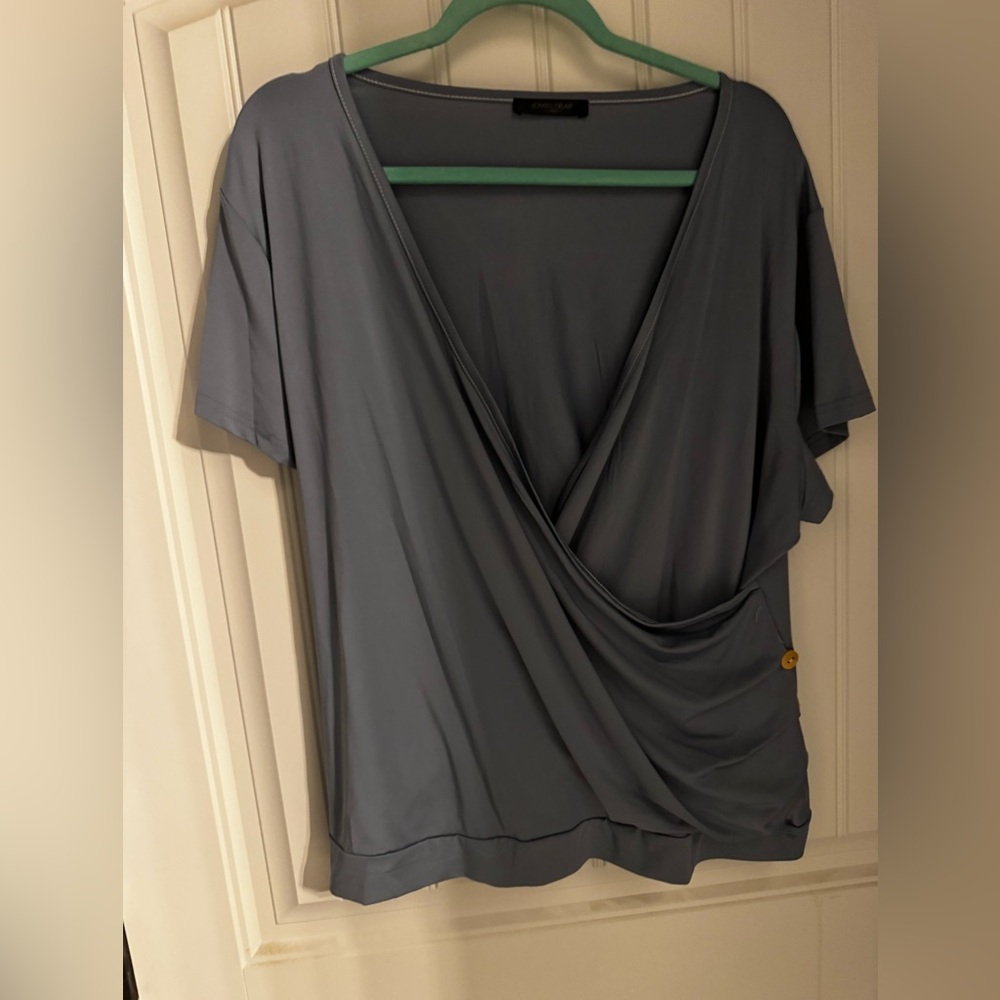 Baby blue deep V blouse.